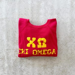 Vintage Sweatshirt | CHI OMEGA Sorority Fraternity College University Raglan Pullover Top Shirt Sweater 70&#39;s Red | Size L