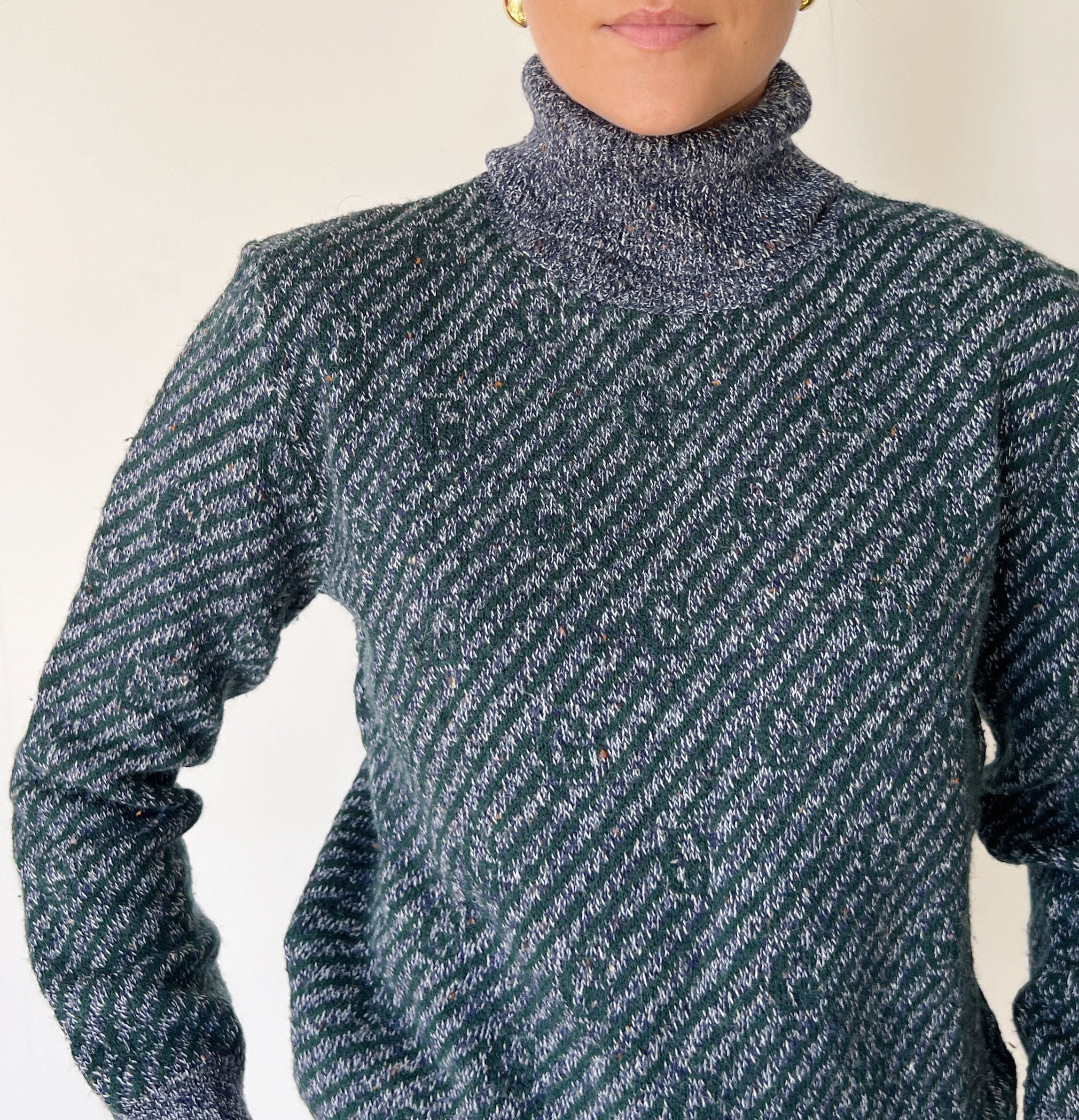 【GUCCI】1970s Turtleneck L/S Knit Sweater Vintage 1970s Gucci Black Knit Turtleneck Sweater Mohair