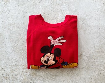 Vintage Sweatshirt | MICKEY MOUSE Disney Exercise Aerobics Raglan Pullover Top Shirt Sweater Red 80’s | Size L