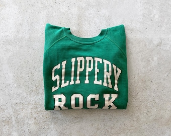 Vintage Sweatshirt | SLIPPERY ROCK University College Pennsylvania Raglan Pullover Top Shirt Sweater Green | Size XL