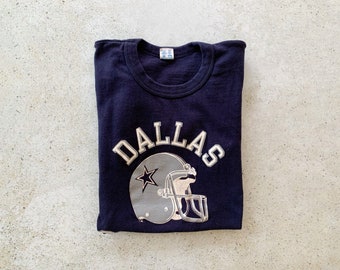 Vintage T-Shirt | DALLAS COWBOYS Football Sports Raglan Pullover Top Shirt Graphic Tee Navy Blue | Size S