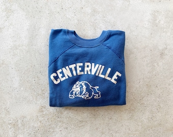 Vintage Sweatshirt | CENTERVILLE Bulldogs Sports School University College Collegiate Raglan Pullover Top Shirt Sweater 80’s Blue | Size M
