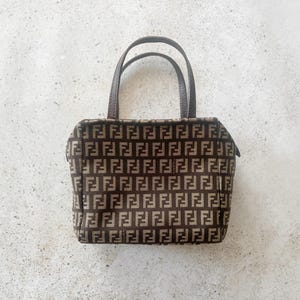 Vintage Bag | FENDI FF Logo Monogram Zucchino Mini Satchel Brown