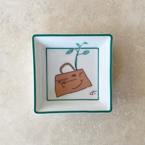 Vintage Dish | HERMÈS Kelly Bag Purse Porcelain Mini Ashtray Trinket Dish Floral Boho Bohemian 90’s
