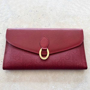 Bolso Vintage / DIOR Trotter Logo Monogram Clutch Monedero Monedero Vino Tinto Merlot Borgoña Oro 70s 80s