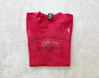 Vintage T-Shirt | HARLEY DAVIDSON Distressed Motorcycle Biker Graphic Tee Top Shirt Pullover Streetwear 90’s Red | Size S/M
