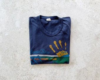 Vintage T-Shirt | SURF Puerto Rico Beach Ocean Top Graphic Tee 80’s Navy Blue | Size S