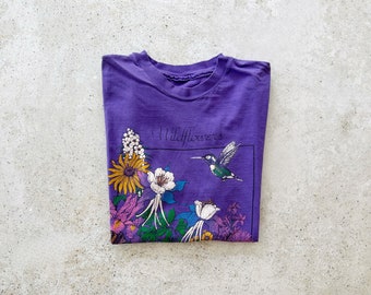 Vintage T-Shirt | MONTANA Wildflowers Shirt Top Pullover Boho Bohemian Purple 80's | Size L