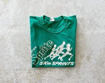Vintage T-Shirt | Sprite Marathon Running Graphic Tee Top Shirt Pullover Distressed 70s 80s Green | Size XS/S