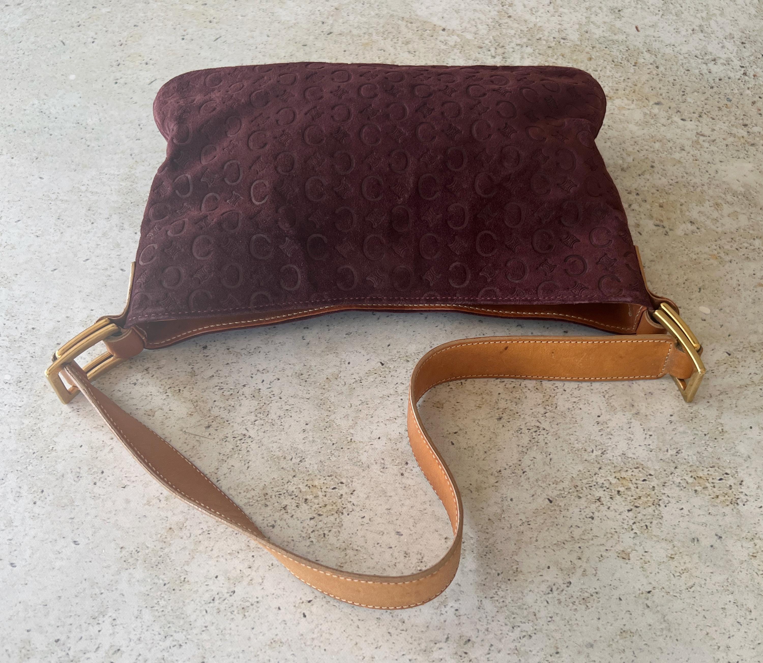 Vintage Bag | CELINE Macadam Logo Monogram Suede Shoulder Tote 