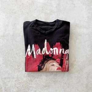 Vintage Madonna Tour T-shirt Size Women's S/M Black Big Logo Music