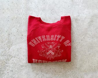 Vintage Sweatshirt | UNIVERSITY of HOUSTON Raglan Pullover Top Shirt Sweater Faded Red 70’s 80’s | Size S