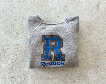 Vintage Sweatshirt | REEBOK 80s Logo Pullover Streetwear Sweatshirt Raglan Jumper Gray Blue | Size M