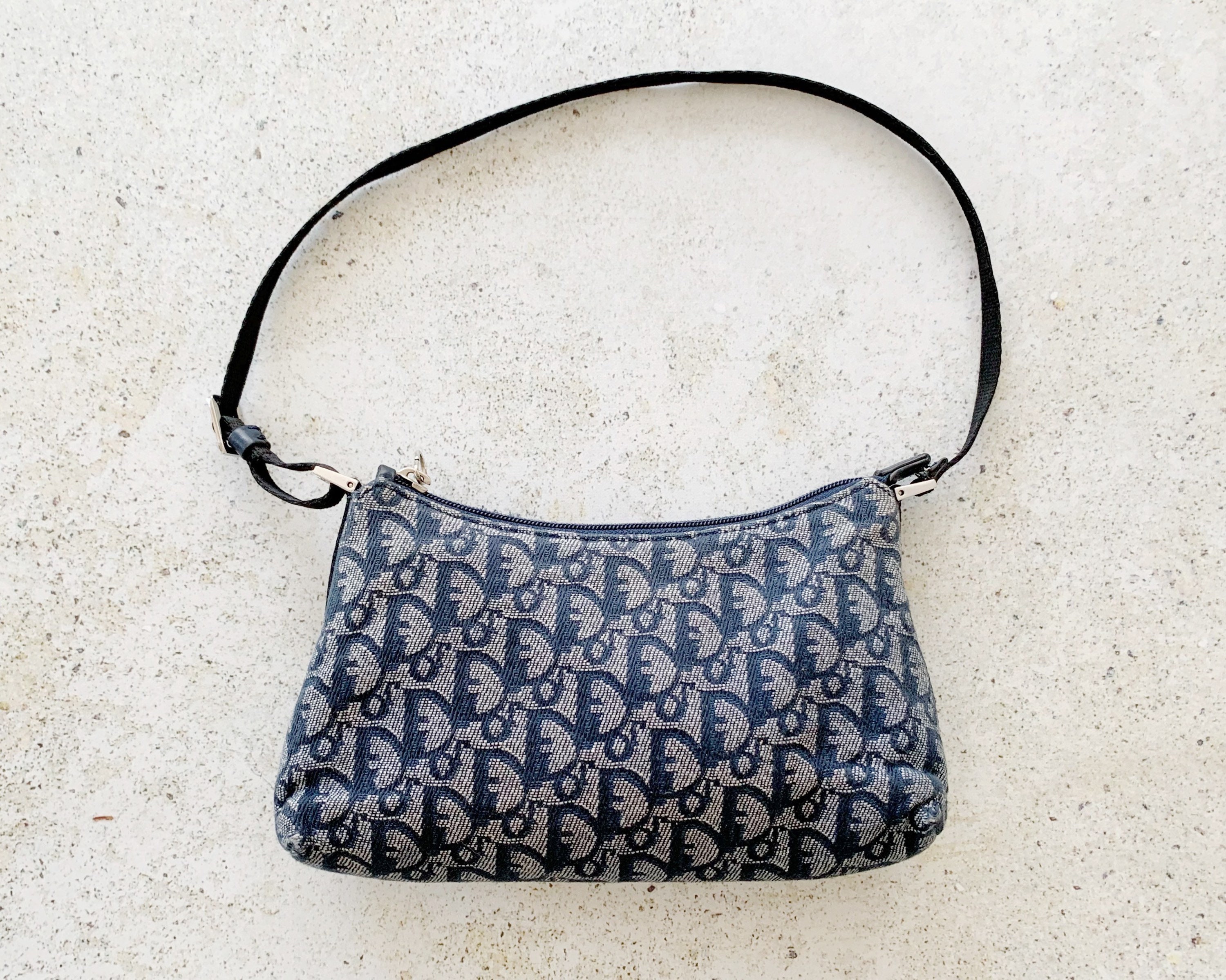 Vintage Bag DIOR Trotter Logo Monogram Shoulder Bag Purse Blue