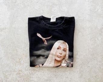 Vintage T-Shirt | CHER Living Proof Singer Rock Band Concert Music Y2K Shirt Top Pullover Black | Size M