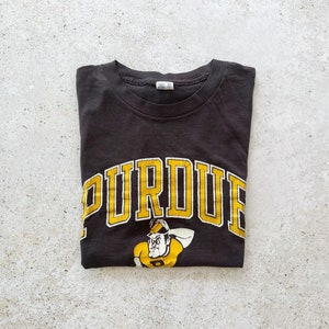 Vintage T-Shirt | PURDUE University College Football Sports Raglan Pullover Top Shirt Graphic Tee Black Yellow 70&#39;s | Size M