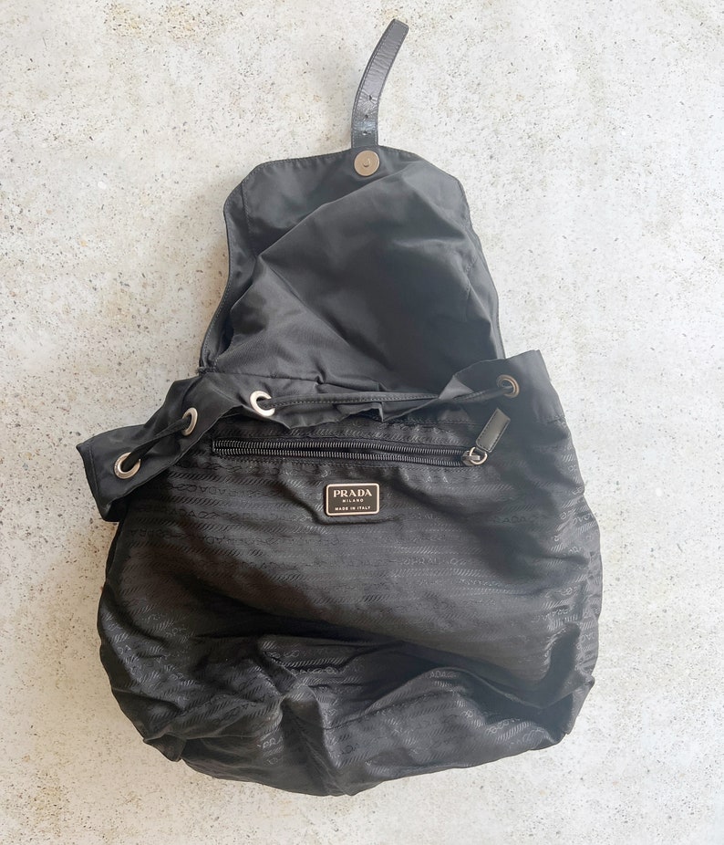 Vintage Bag PRADA Tessuto Backpack Full Size Shoulder Bag Purse 90s Black image 10