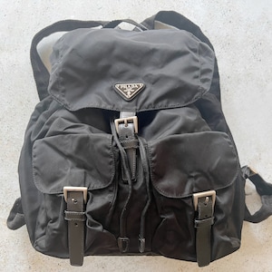Vintage Bag PRADA Tessuto Backpack Full Size Shoulder Bag Purse 90s Black image 2