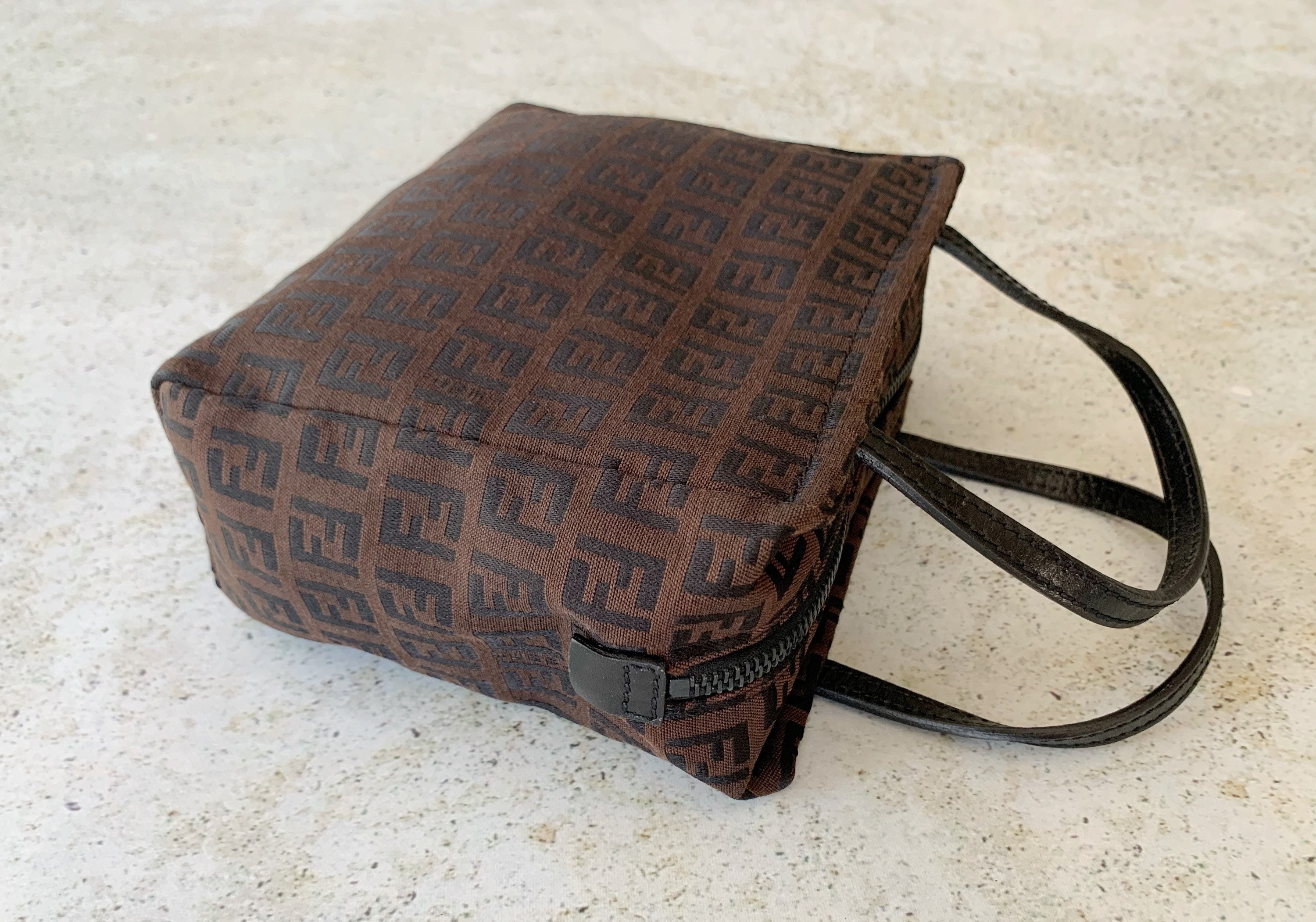 Vintage Bag | FENDI FF Logo Monogram Zucchino Mini Satchel Brown