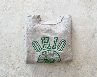 Vintage Sweatshirt | OHIO UNIVERSITY College Raglan Pullover Top Shirt Sweater Gray Green 80’s | Size XS/S