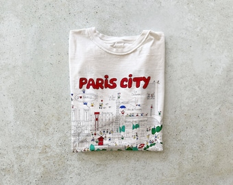 Vintage T-Shirt | PARIS City Map Tourist Graphic Tee Shirt Top Pullover Faded 80’s 90's  | Size L