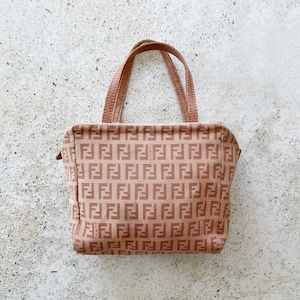 Vintage Bag | FENDI FF Logo Monogram Zucchino Mini Tote Bag Purse Mauve Pink Purple