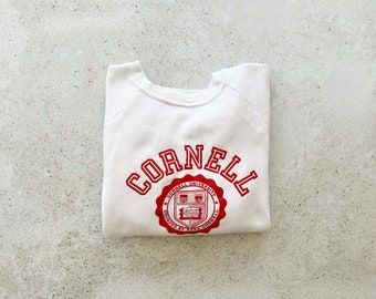 Vintage Sweatshirt | CORNELL UNIVERSITY College Raglan Pullover Top Shirt Sweater White Red 70's 80’s | Size M