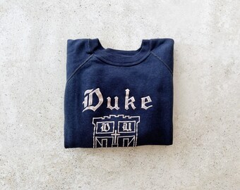 Vintage Sweatshirt | DUKE University College Raglan Pullover Top Shirt Sweater Navy Blue 60’s 70’s | Size S/M
