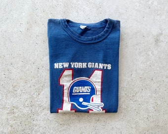 Vintage T-Shirt | NY GIANTS Football Raglan Pullover Top Shirt Tee Short Sleeve Sports Blue 80’s | Size S