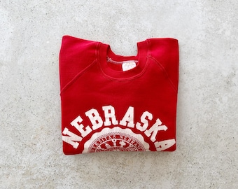 Vintage Sweatshirt | NEBRASKA State College University Raglan Pullover Top Shirt Sweater Red 80's | Size M/L