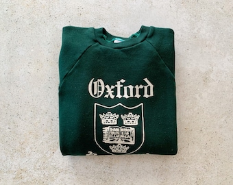 Vintage Sweatshirt | OXFORD UNIVERSITY College Raglan Pullover Top Shirt Sweater Green 80’s 90’s | Size L