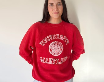 Vintage Sweatshirt | UNIVERSITY OF MARYLAND Raglan Pullover Top Shirt Sweater College Red White 70's 80's  | Size M