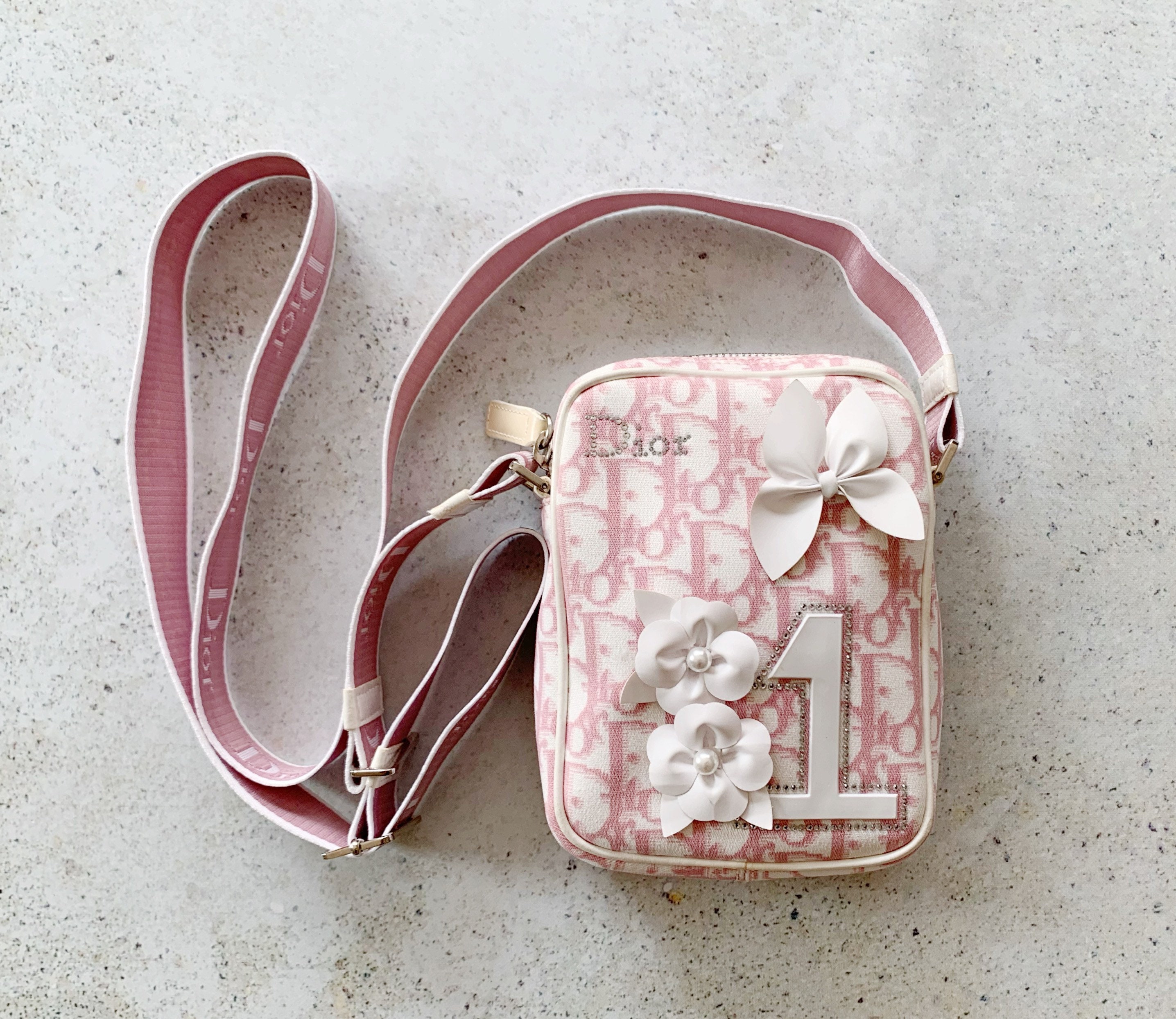 Vintage Bag | DIOR Trotter Logo Monogram Shoulder Bag Purse Pink White 90’s