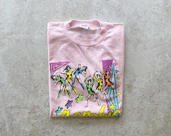 Vintage T-Shirt | AEROBICS Dance Ballet Top Shirt Pullover Graphic Tee 80's Pink | Size M