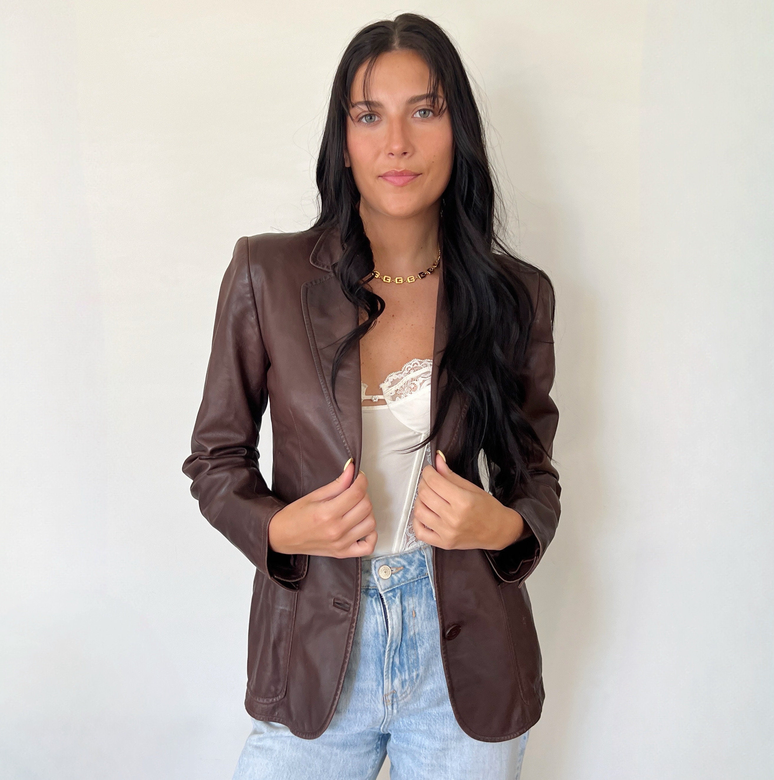 Vintage Jacket | GUCCI Leather Blazer Jacket Coat Luxury Designer