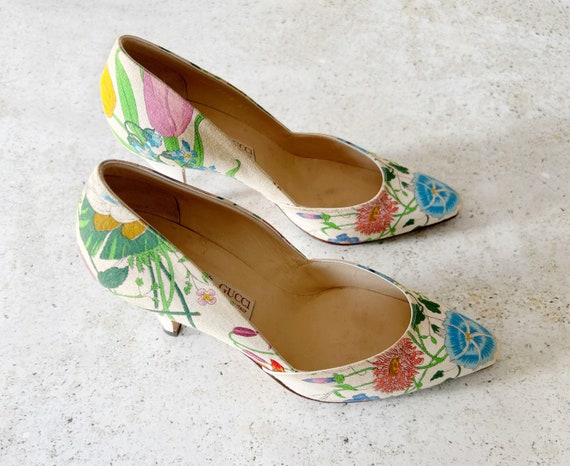 Vintage Shoes GUCCI Flora Floral Heels Pumps Garden Flowers Boho Bohemian 70s 80s Size 37 EU 6.5 US Etsy Canada