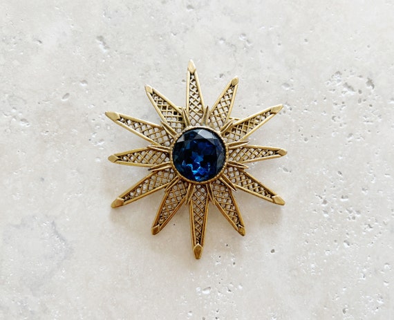 Vintage Brooch | SUNBURST Flower Brooch Pin Jewel… - image 1