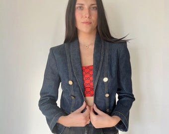 Vintage Jacket | DOLCE & GABBANA Denim Blazer Jacket Coat Luxury Designer Indigo Blue  80’s 90’s  | Size S/M