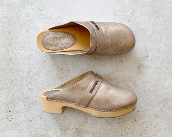 Vintage Shoes CHANEL Metallic Leather Clogs Mules Slides -  Denmark