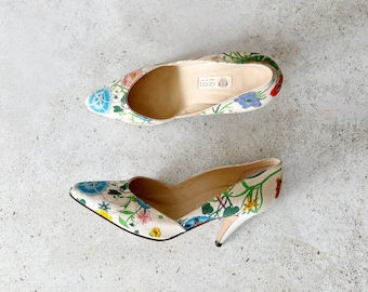 Vintage Shoes | GUCCI Flora Floral Heels Pumps Garden Flowers Boho Bohemian 70’s 80’s | Size 37 EU / 6.5 US