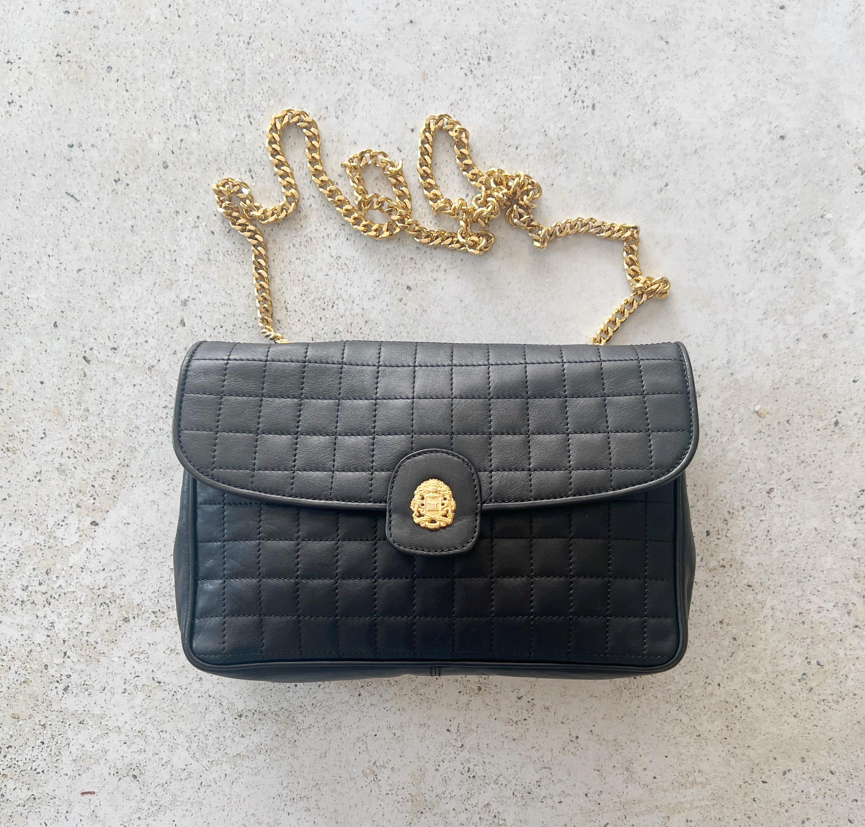 Celine Vintage Calf Leather Shoulder Bag with Gold Clasp and