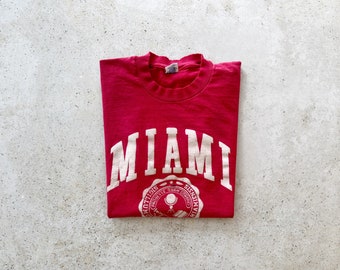 Vintage T-Shirt | MIAMI University College Graphic Tee Top Shirt Pullover Thrashed Distressed Red 70's 80's | Size L