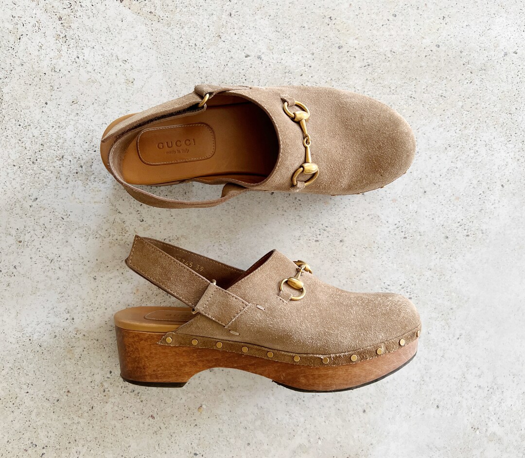 Vintage Shoes GUCCI Amstel Horsebit Clogs Mules Slides Sandals Wood