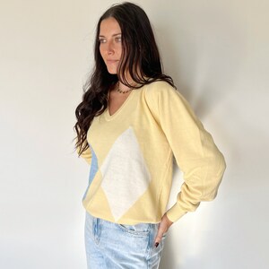 Vintage Sweater DIOR Knit V-Neck Pullover Sweater Top Designer Spring 80s 90s Yellow Size M/L image 2