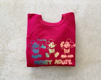 Vintage Sweatshirt | MICKEY MOUSE Florida Raglan Pullover Top Shirt Sweater Disney Cartoon 80’s Pink | Size M