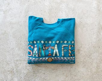 Vintage Sweatshirt | SANTA FE New Mexico Desert Nature Raglan Pullover Teal 80's | Size M