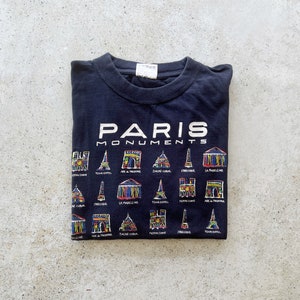 Vintage T-Shirt | PARIS City Monuments Europe Travel Tourist Graphic Tee Black | Size M