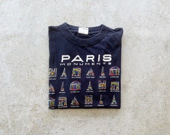 Vintage T-Shirt | PARIS City Monuments Europe Travel Tourist Graphic Tee Black | Size M