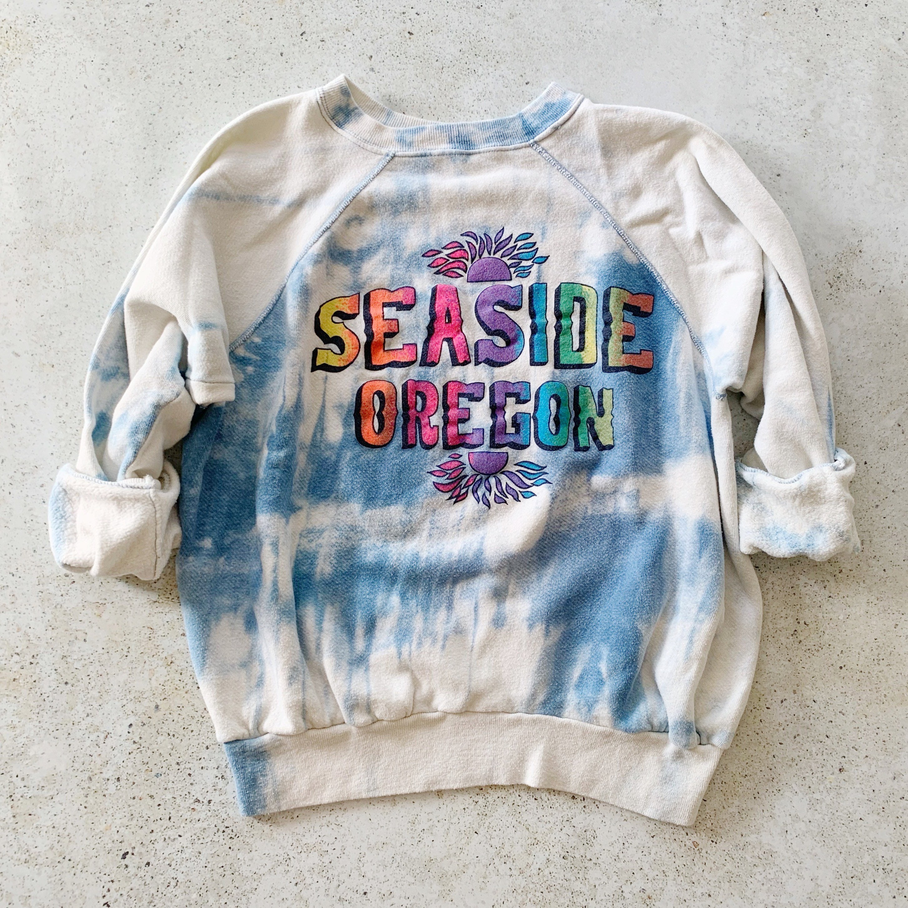 Vintage Sweatshirt SEASIDE OREGON Tie Dye Beach Coastal Nautical Summer Raglan Pullover