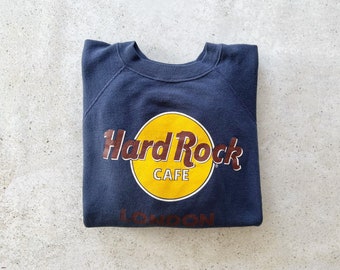 Vintage Sweatshirt | LONDON Hard Rock Cafe Raglan Pullover Top Shirt Sweater Navy Blue | Size M